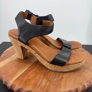 Gentle Souls  Kenneth Cole Cork Spano black leather Shoe Cork Heels sz 8.5